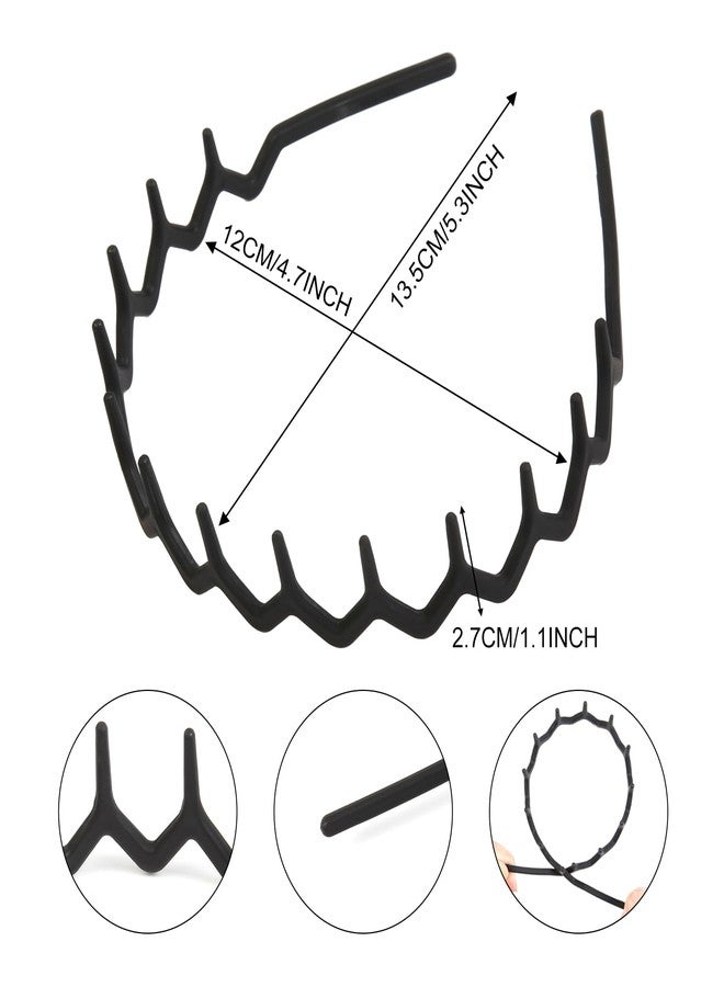 AIBFRID Black Plastic Headbands for Women Men Girls, Comb Head Bands with Teeth Zigzag Fashion Hair Styling Accessories Wavy Shark Tooth Headband Non Slip Trendy Hair Bands for Women’s Hair, 6 Packs - Image 2